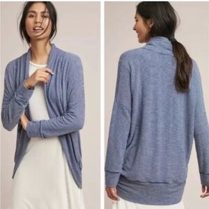 SUNDRY Brushed Fleece Cocoon Open Cardigan Blue Stripe Women’s Size 3